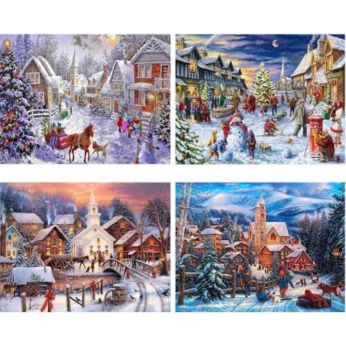 Diamond Painting Winter Cross Stitch Diamond Embroidery Snow Scenery Needlework Full Square Landscape Wall Decor BB10393