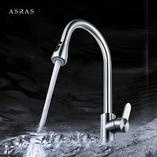 Asras AS-3056 304 Stainless Steel Kitchen Pull Out Faucet Hot Cold Water Mixer Tap Sprayer Switch Free Shipping