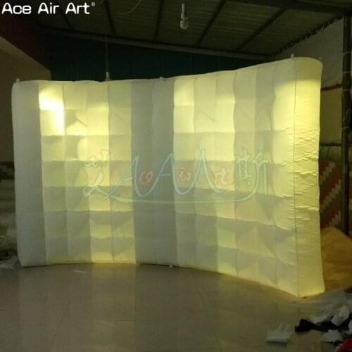 Free shipping curved Dj booth inflatable photo backdrop,Dj booth logo wall with led lights for party and events
