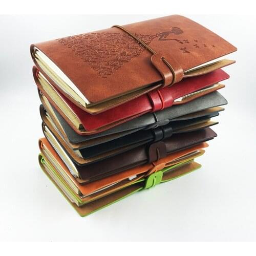 Blank Page Soft PU Retro Leather Notepad Old Fashioned Strap Travel Notebook Creativity Stationery Kraft Paper A6 Loose -Leaf