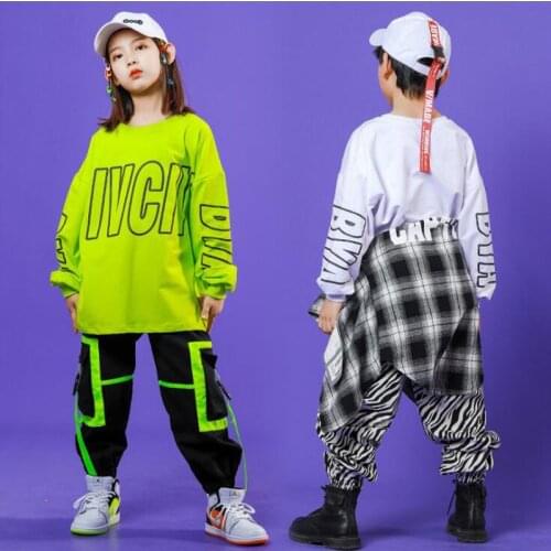 Kids Carnival Hip Hop Clothing Tops Loose Green Sweatshirt dancing Pants for Girls Boys Festival Jazz Dance Wear Costume Clothes