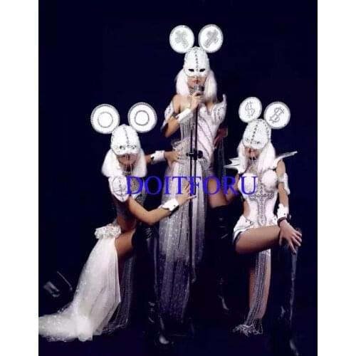DHL LED light ballroom costumes sexy silver catwalk dance music singer clothes bar party wears disco stage dj cosplay dresses