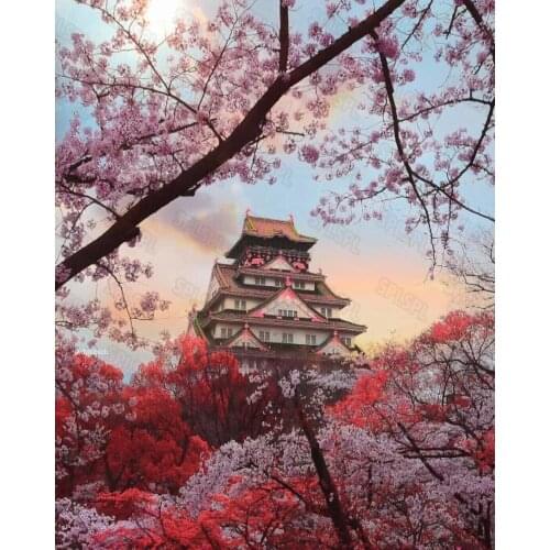 Diy Diamond Painting Girl Heart Color Blue Series Beautiful Scenery Night View Moon Full of Flowers Tree Hanging Painting