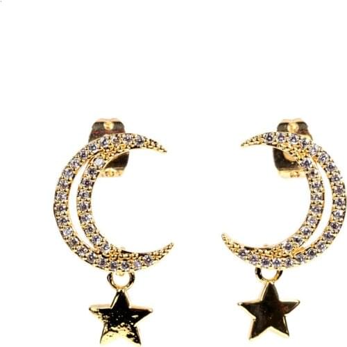 EYIKA Exquisite Cute Shinny Cubic Zircon Moon Star Dangle Earrings for Women Temperament CZ Crystal Wedding Party Ear Jewelry