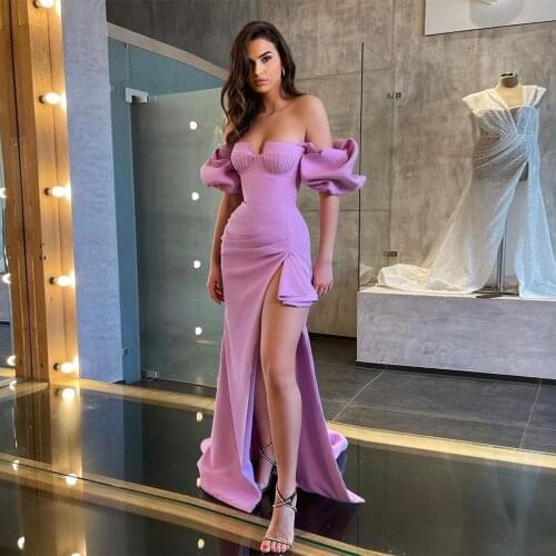 Purple Mermaid / Trumpet Evening Dresses Front/Side Slit Fold\Ruffle high quality Off-the-shoulder Floor length Party Gowns 2021