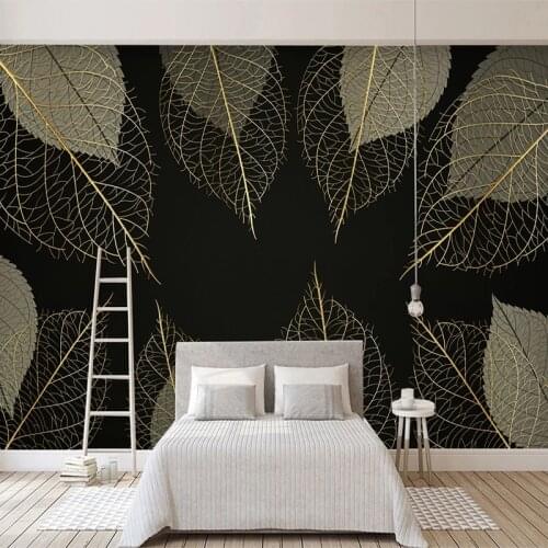 Custom Mural Wall Paper 3D Modern Abstract Embossed Golden Leaves Living Room Bedroom TV Background Photo Wallpaper For Walls 3D