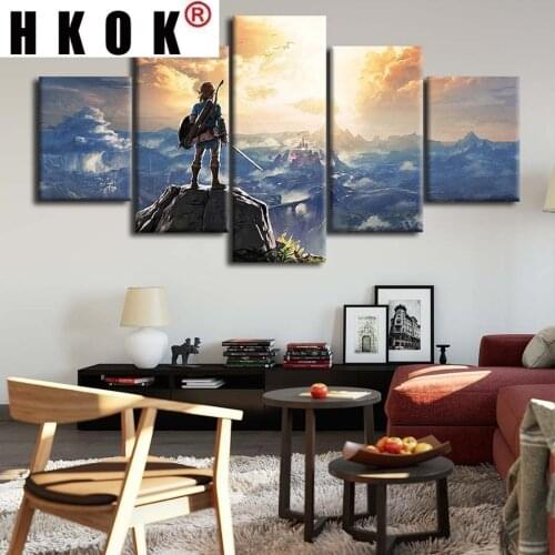 HKOK Canvas Paintings 5Pcs Anime Breath Of The Wild Game Wall Art Posters Pictures Home Decor Living Room Decoration No Framed