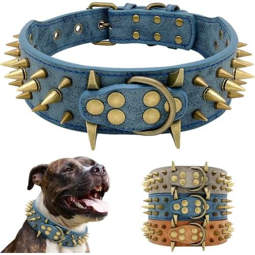 Cool Dog Collar Spiked Studded Leather Pet Dog Collars Pitbull Bulldog Collar Perro For Medium Large Dogs Boxer German Shepherd