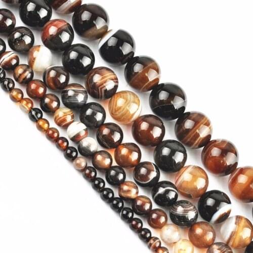 Coffee Striped Natural Agate Gemstone Loose Spacer Beads Jewelry Making Wholesale New 4 6 8 10 12mm DIY For Necklace Bracelet