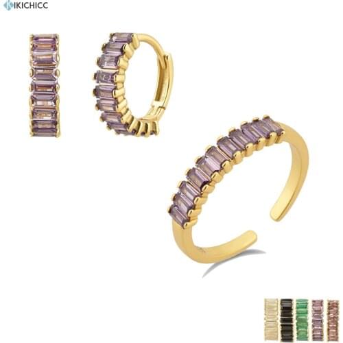 ANDYWEN 925 Sterling Silver 5 Colors Square Zircon CZ Hoops Earring Piercing Resizable Jewelry Set 2020 Fine Fashion Party Jewel