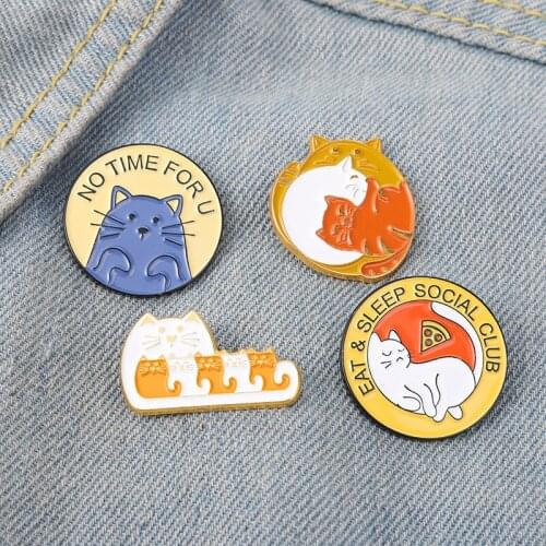 Creative Cute Cartoon Painted Animal Cat Series Alloy Brooch Ins Trendy Personality Notimeforu Letter Badge Clothing Accessories