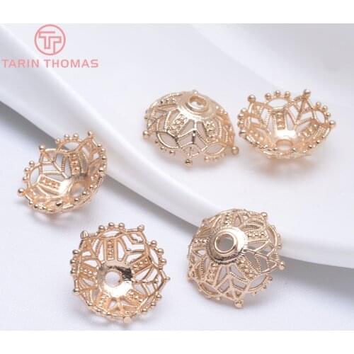 10PCS 16.5MM 24K Champagne Gold Color Plated Brass Big Beads Caps High Quality Diy Jewelry Accessories