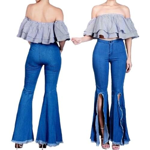 Fashionable European and American Style Jeans Flared Trousers Slim Womens Trousers Wide-leg Pants