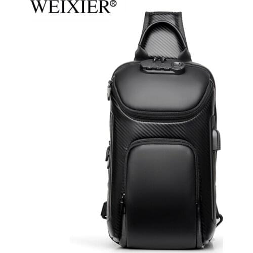 Mens Chest Bag Usb Waterproof Oxford Charging Anti-Theft Chest Bag Fashion Travel Mens Shoulder Bag All-Match Messenger Bag