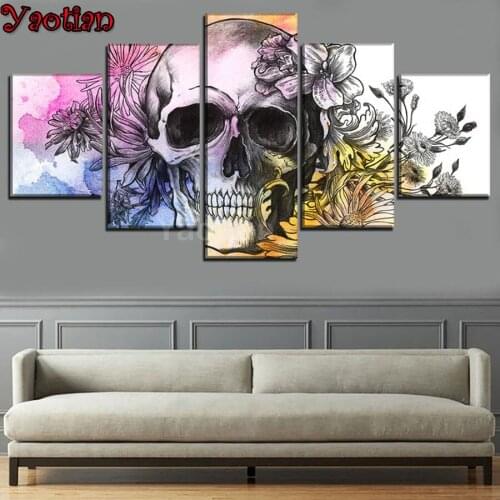 5 Pieces 5d diy diamond Painting Abstract Flowers And Skulls full square/round drill diamond embroidery mosaic home decor