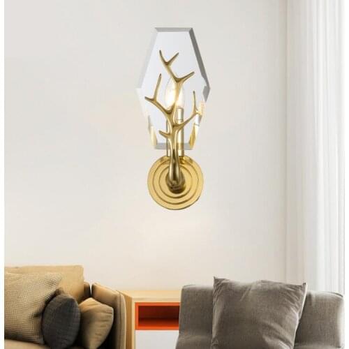 Wall lamp crystal designer all-copper wall lamp transparent crystal wall lamp living room American copper antler wall lamp