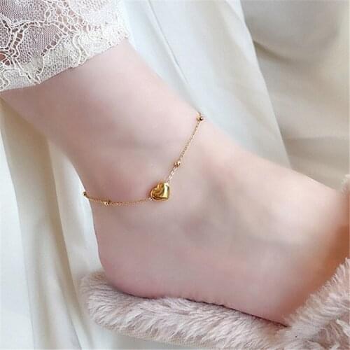 2021 New Classic Heart-Shaped Gold Stainless Steel Anklets For Woman Korean Fashion Jewelry Beach Party Girls Sexy Accessories