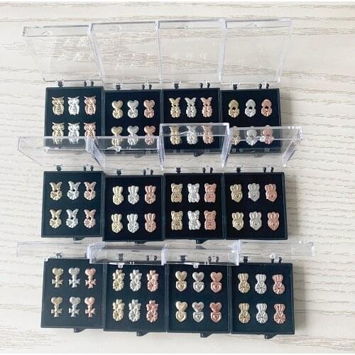 2020 NEW 12 styles Deal Crown Back Stud Earrings Ladies Stand Silver Color Heart Shaped Lobe Earrings Riser Fits Accessories