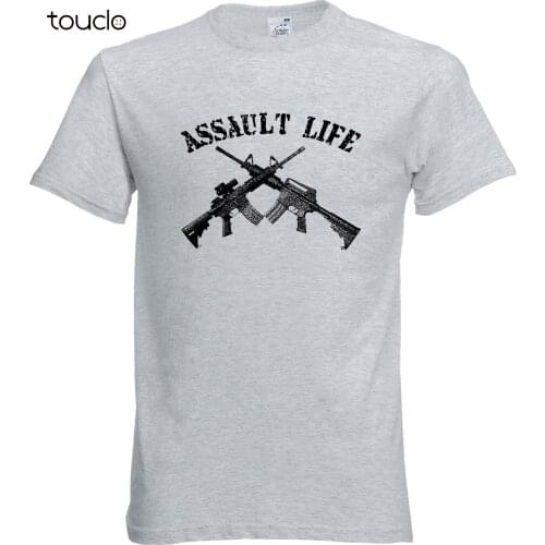 New Summer Style Fashion T-shirt Assault Life M4 T Shirt M16 Molon Labe AR 15 Morale Patch T-shirt