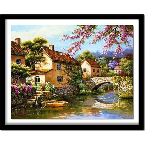 New Style100% Full Square Drill Diamond Embroidery Diy Landscape Garden House Diamond pattern rhinestones Diamond mazayka