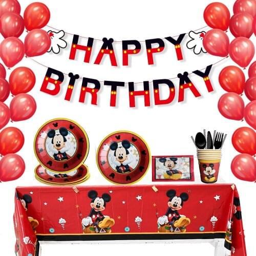 Cartoon Red Mickey Mouse Boys Birthday Party Decoration Paper Cup Plate Napkin Straw Blowout Hat Disposable Tableware Supplies