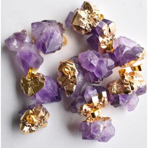 Wholesale 12pcs/lot Natural Stone Pendant Necklace Brazil Amethysts Crystal random-shaped Stones Reiki Fashion Mineral Jewelry