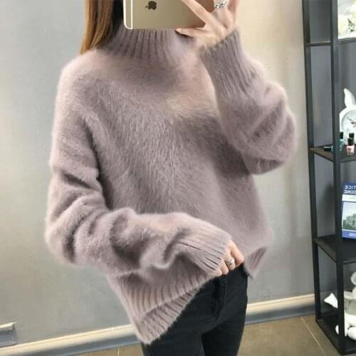 Autumn and winter new high-neck pullover sweater ladies Western style wild fashion imitation mink velvet sweater women