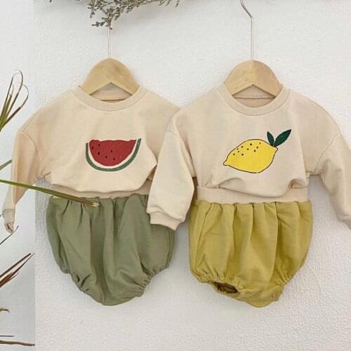 0-24M Autumn Newborn Baby Boy Girl Casual Sweatshirt Fruit Print Long Sleeve Tops+ Shorts+hat Outfit Kids Clothes Set