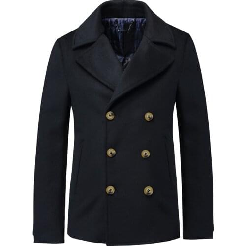 Coat Mens business double-breasted suit autumn and winter warm slim lapel short woolen jacket