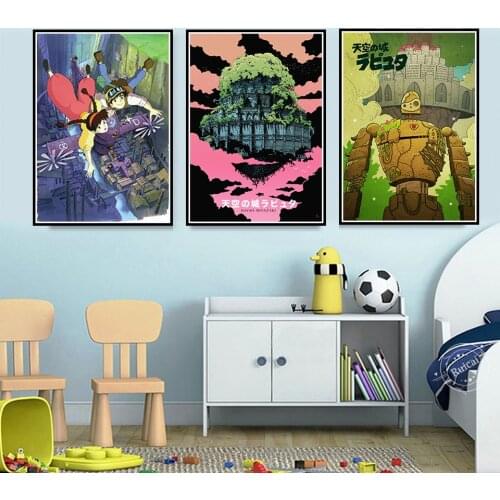 Castle In The Sky Poster Classic Animation Cartoon Miyazaki Hayao Wall Picture For Home Bar Kid Room Decor