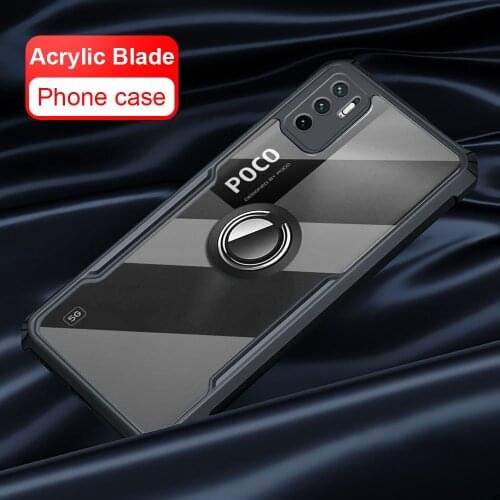 Clear Back Acrylic Case For Xiaomi Poco M3 Pro 5G X3 NFC F3 Pocophone Poko Poxo M X F 3 Camera Shockproof Stand Ring Cover Coque