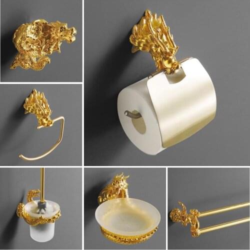 Luxury Wall Mount Gold Dragon Design Paper Box Roll Holder Toilet Gold Paper Holder Tissue Box Bathroom Accessories MB-0950A