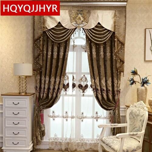 European style luxury villa chenille embroidered curtains for living room brown high quality curtains for bedroom hotels
