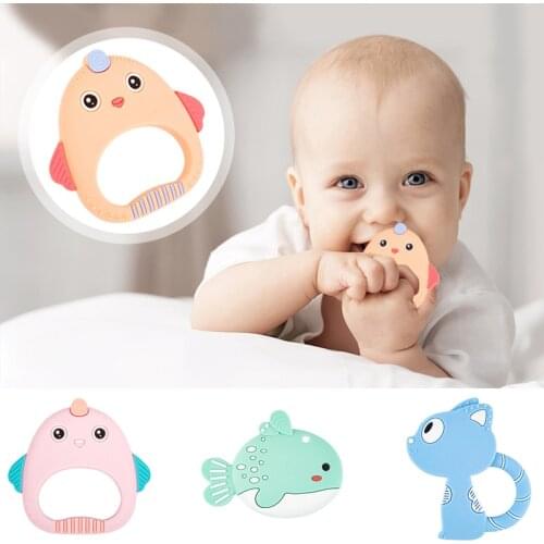 Cartoon Silicone Teethers DIY Animal Baby Ring Teether BPA Free Infant Cute chick Chew Charms Kids Teething Toddler Toys Gift