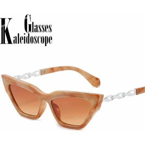 Vintage Cat Eye Sunglasses Women Trendy Brand Designer Retro Paint Chain Sun Glasses Men Classic Driving Goggles Black UV400