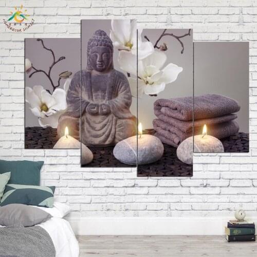 Modern Art Print Lotus Buddha Painting Picture Poster Decoration Buddha Pictures Wall Canvas Pictures For Living Room 4 Pieces