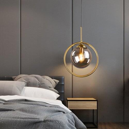 Modern Pendant Lights Glass ball Pendant Lamps Indoor Lighting Living Room Nordic Golden Ring Hanglamp Home Decor Light Fixtures