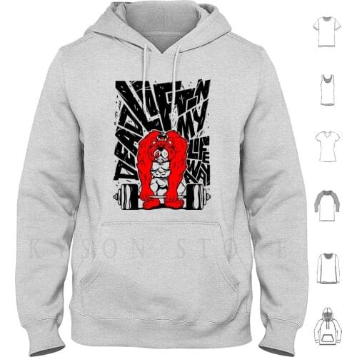 Tuff Toons-Deadlifting My Life Away Hoodie Long Sleeve Bulky Bear Muscle Bodybuilder Bodybuilding Body Build Weight