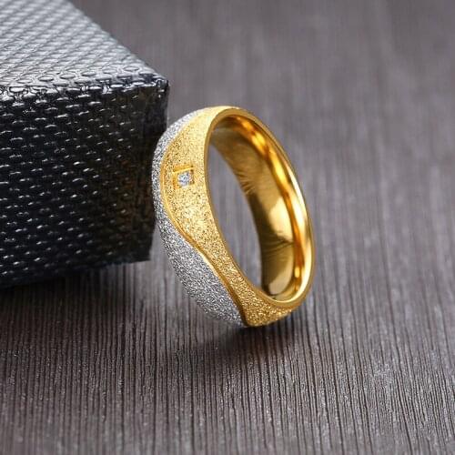 Unique Women Men CZ Stone Wedding Bands Rings for His Her Gold Color Stainless Steel Love Promise Anniversary Gifts
