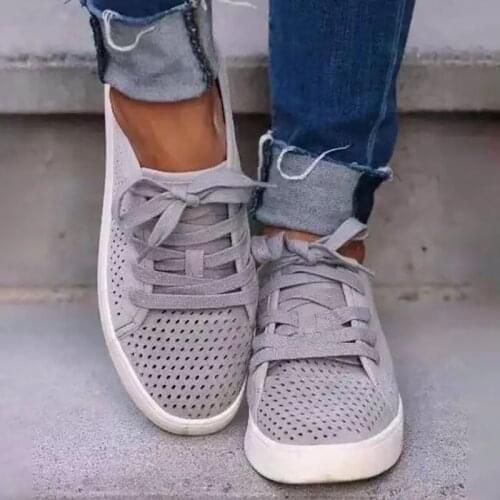 Woman Hollow Out Platform Vulcanized Women Canvas Shoes Ladies Lace Up Breathable Flat Female Summer Casual Footwear Plus Size