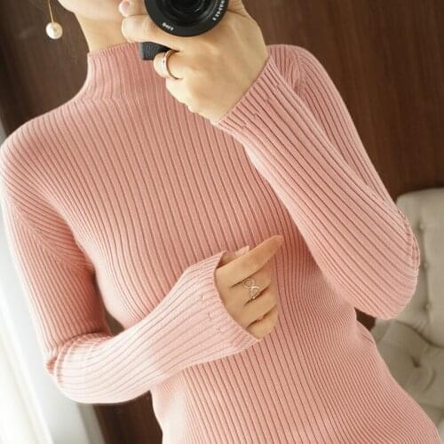Autmn/Winter Half-high Collar Cashmere Sweater Women Slim Paragraph Long sleeve Bottoming Jumper Solid Color Thicken Pullover