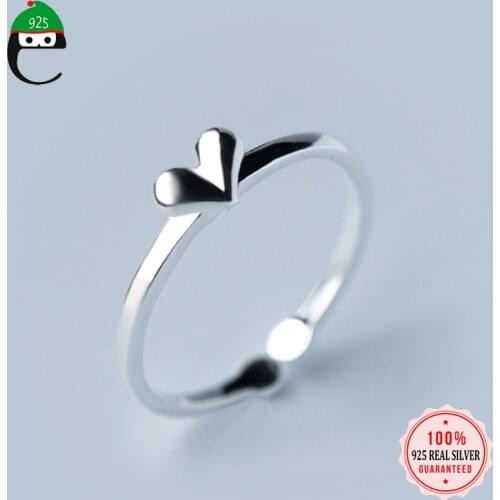 ElfoPlataSi Real 925 Sterling Silver Minimalist Sweet Romantic Heart Opening Ring For Women Wedding Birthday Jewelry Gift DS20