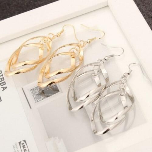 Gold Color Double Ring Twisted Stud Earrings For Women Girl Party Wedding Long Drop Tassel Earrings Statement Piercing Brincos