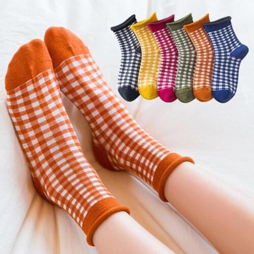 10 pieces = 5 pairs Small Check Socks Women Socks Japanese Cute Ins Fashion Autumn Winter Adult Socks women Cotton Socks Curling