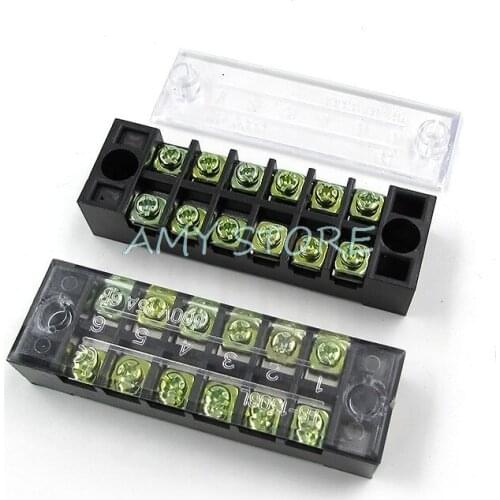2Pcs 600V 15A 6 Positions Dual Row Screw Electric Wire Connection Barrier Terminal Strip TB-1506