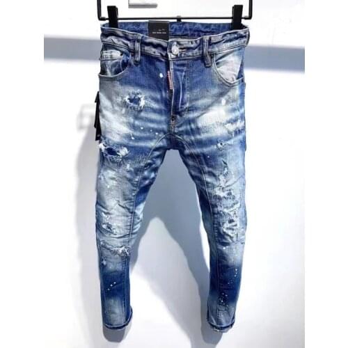2021 Fashion Trend DSQ2 Ripped Paint Dot Mens Motorcycle Jeans *A391