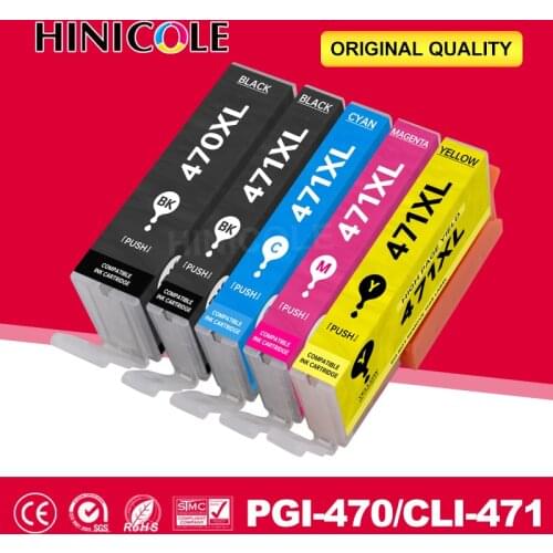 5 Pack PGI-470 CLI-471 pgi470 cli471 PGI 470 471 Full Ink Cartridge Compatible for Canon PIXMA MG5740 MG6840 TS5040 TS6040