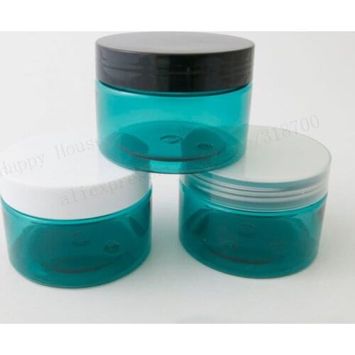 50pcs x 120g Empty Blue Plastic Cream Jar With White Black Clear Cap and PE Seal 4oz PET Cosmetic Container