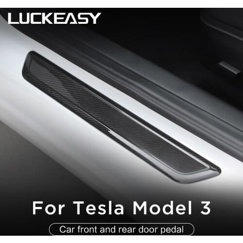 LUCKEASY Car front and rear door pedal For tesla model 3 2017-2020 Real Carbon Fiber Door Sill Scuff Plates