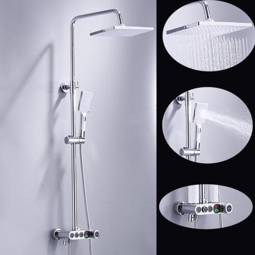 BAKALA Three Function Thermostatic LCD Digital Display Shower Faucet Button On All Function Can Be Used Simultaneously